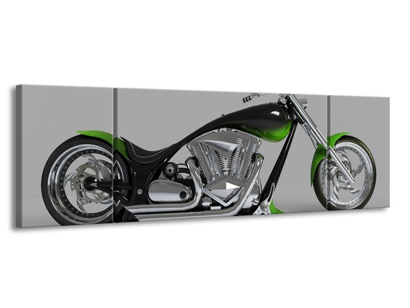 Glas schilderij Motor | Groen, Grijs, Zwart | 170x50cm 3Luik