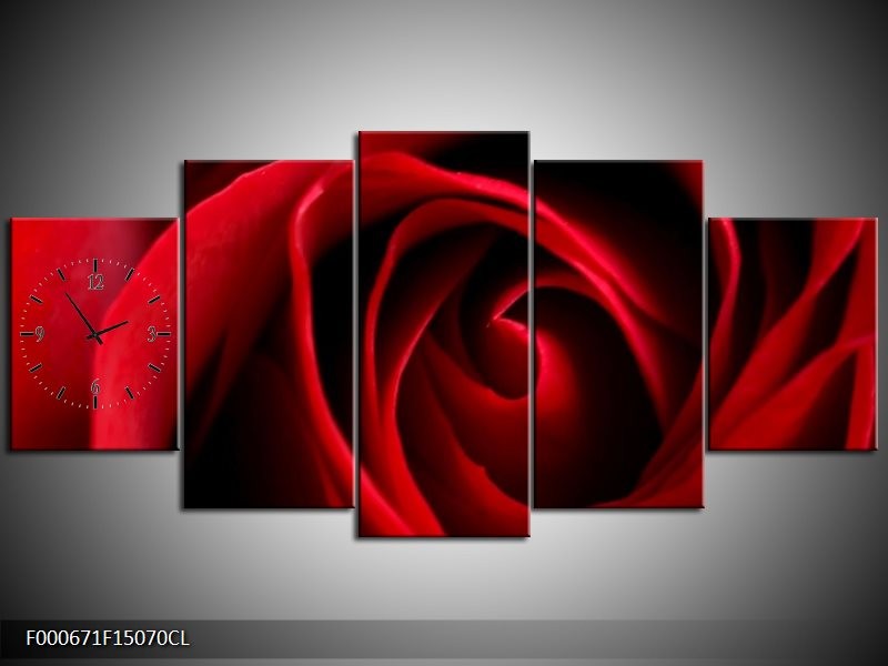 Klok schilderij Roos | Rood, Zwart | 150x70cm 5Luik