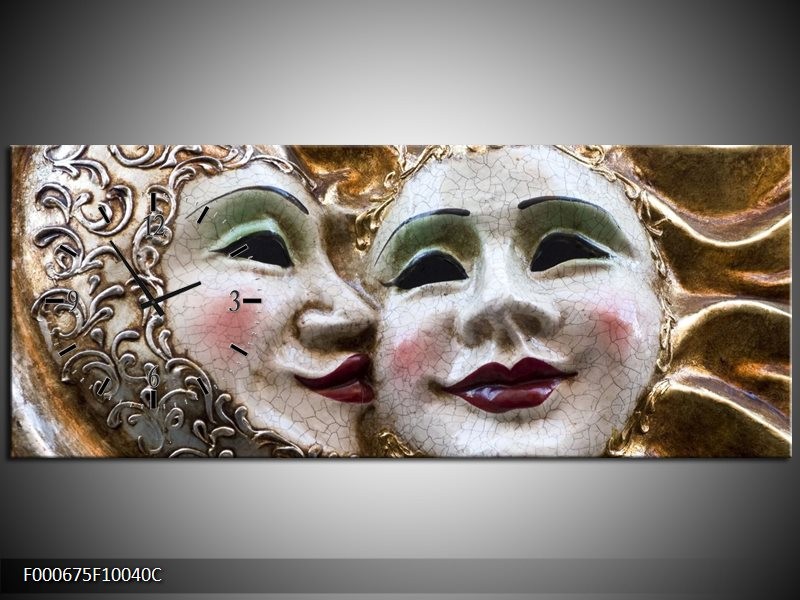 Klok schilderij Masker | Wit, Goud, Zwart | 100x40cm 1Luik