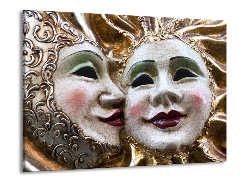 Canvas schilderij Masker | Wit, Goud, Zwart | 100x70cm 1Luik