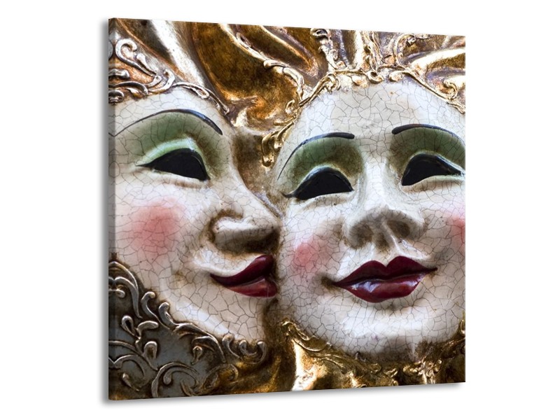 Canvas schilderij Masker | Wit, Goud, Zwart | 50x50cm 1Luik