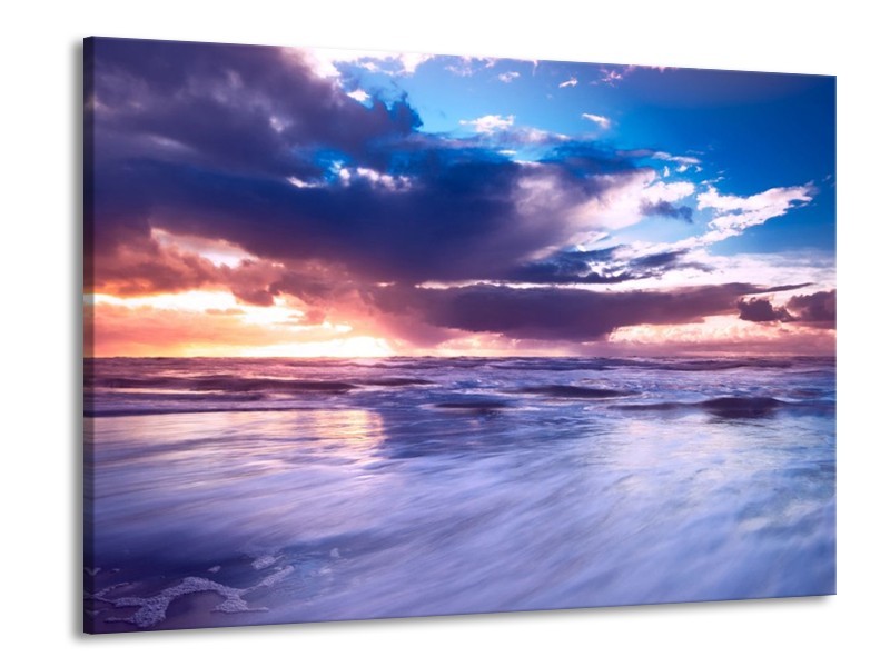 Canvas schilderij Zonsondergang | Paars, Blauw, Wit | 100x70cm 1Luik