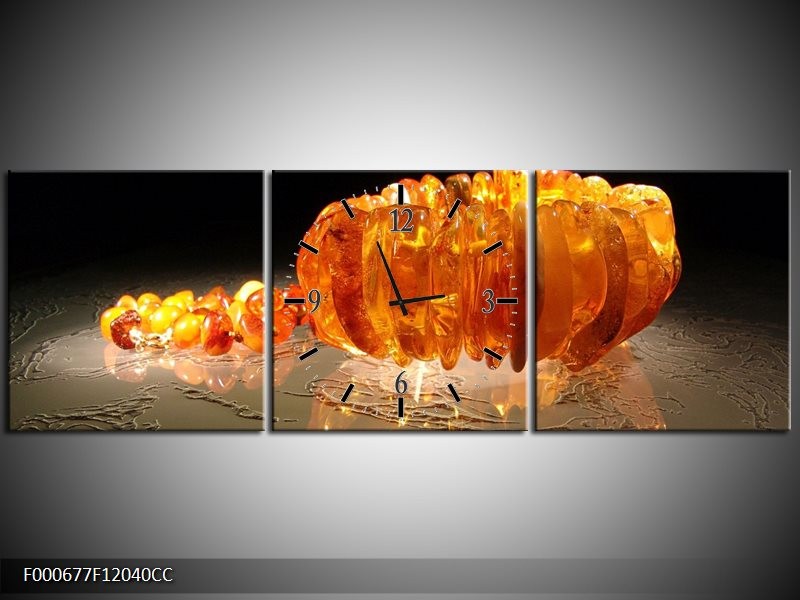Klok schilderij Macro | Oranje, Geel, Zwart | 120x40cm 3Luik