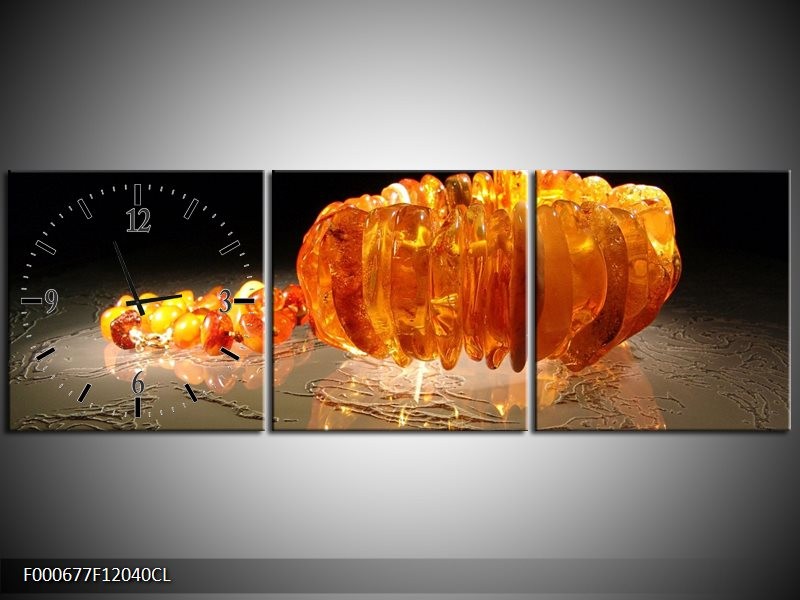 Klok schilderij Macro | Oranje, Geel, Zwart | 120x40cm 3Luik