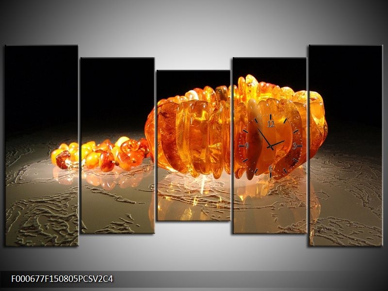 Klok schilderij Macro | Oranje, Geel, Zwart | 150x80cm 5Luik