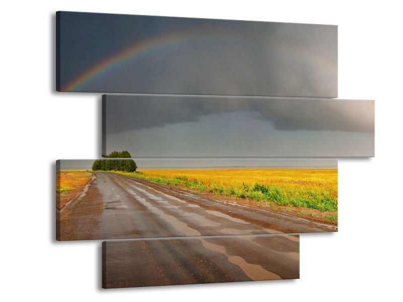 Canvas schilderij Regenboog | Geel, Grijs, Groen | 115x85cm 4Luik