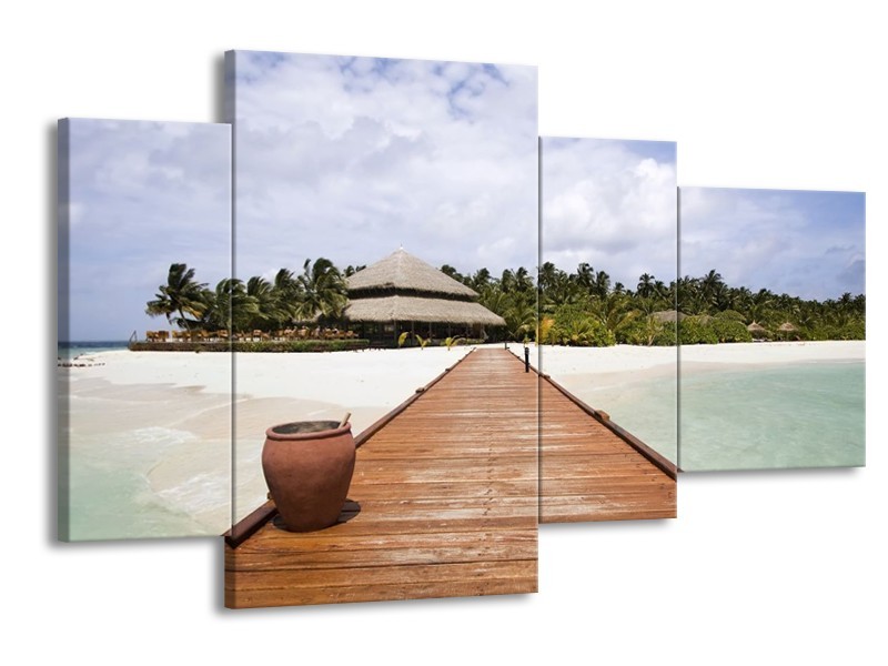 Glas schilderij Strand | Bruin, Blauw, Wit | 120x75cm 4Luik