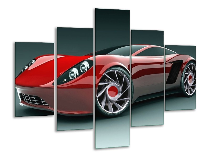 Glas schilderij Auto | Rood, Zwart, Wit | 100x70cm 5Luik