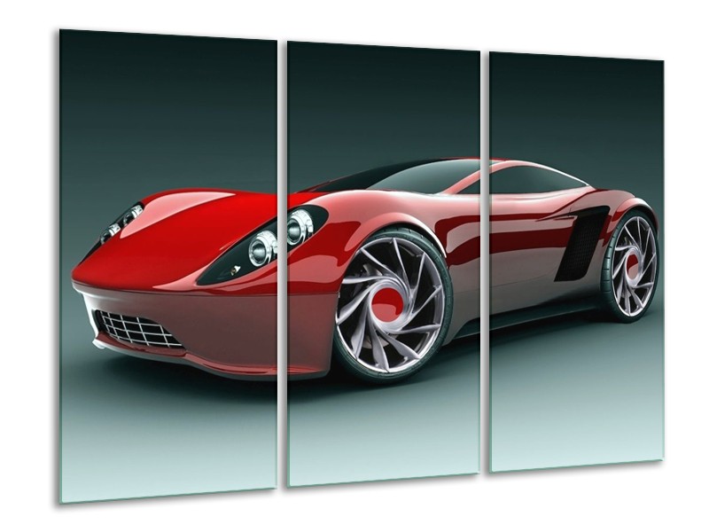 Glas schilderij Auto | Rood, Zwart, Wit | 120x80cm 3Luik