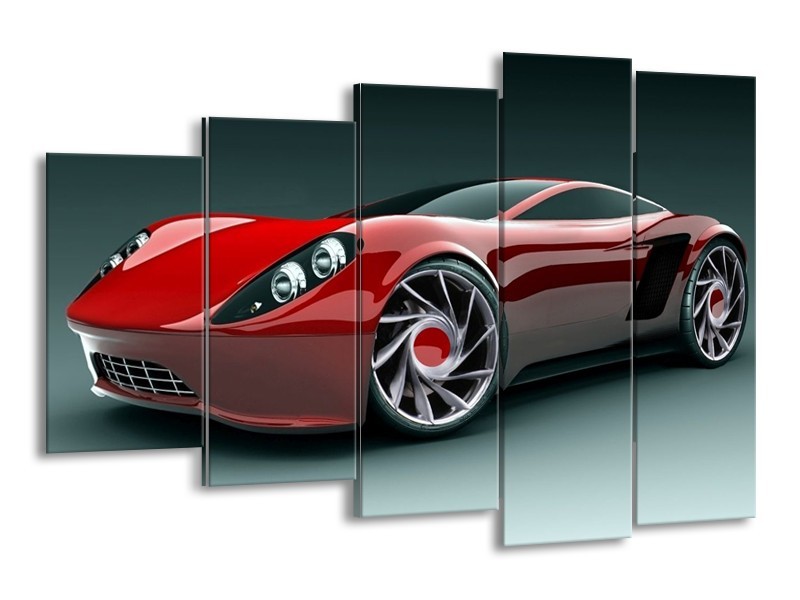 Glas schilderij Auto | Rood, Zwart, Wit | 150x100cm 5Luik
