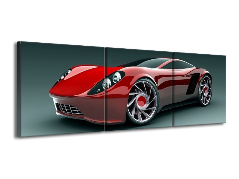 Glas schilderij Auto | Rood, Zwart, Wit | 150x50cm 3Luik