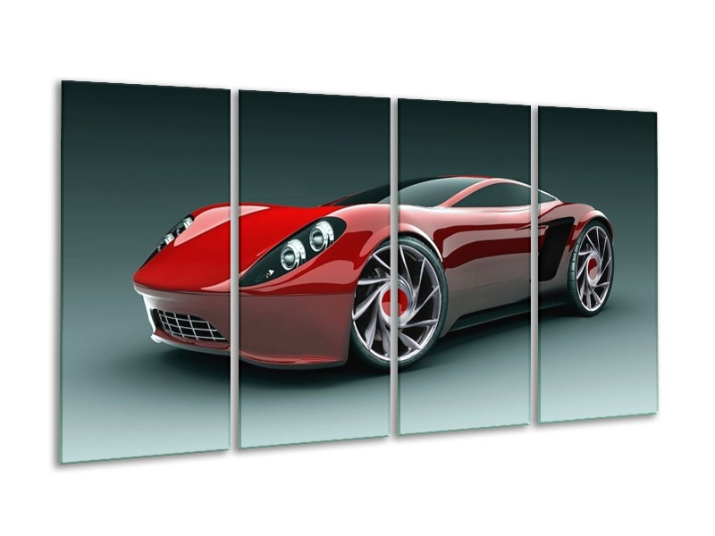 Glas schilderij Auto | Rood, Zwart, Wit | 160x80cm 4Luik