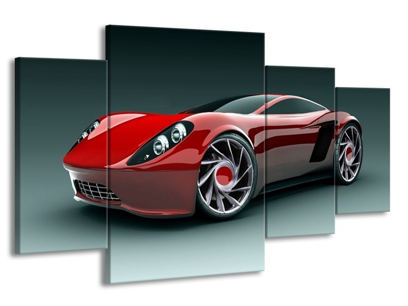 Canvas schilderij Auto | Rood, Zwart, Wit | 160x90cm 4Luik