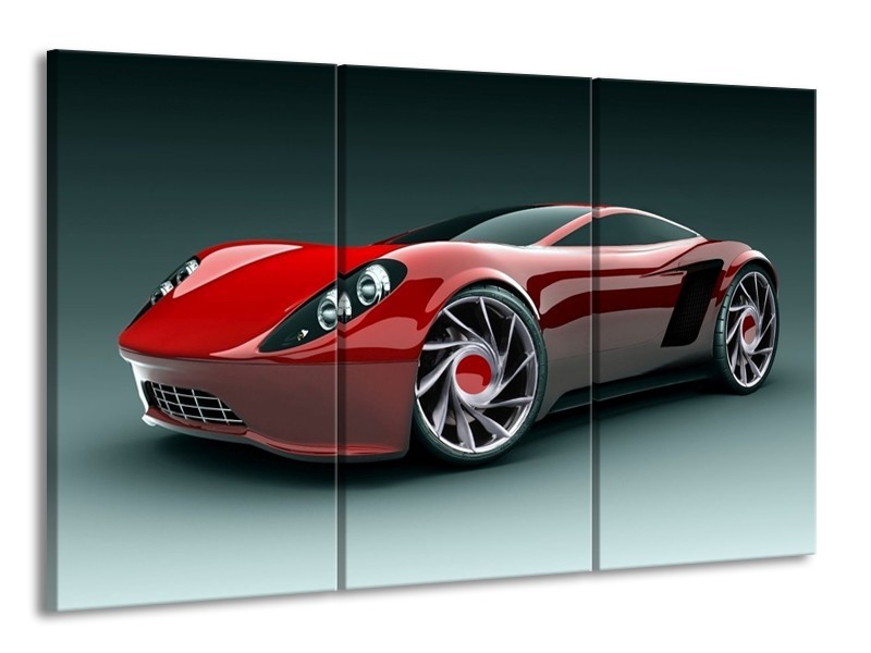 Glas schilderij Auto | Rood, Zwart, Wit | 165x100cm 3Luik