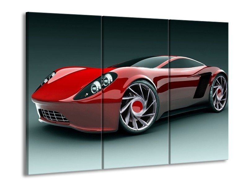 Glas schilderij Auto | Rood, Zwart, Wit | 90x60cm 3Luik