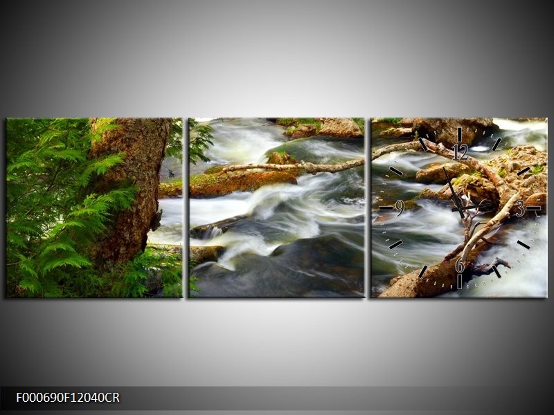 Klok schilderij Natuur | Grijs, Bruin, Groen | 120x40cm 3Luik