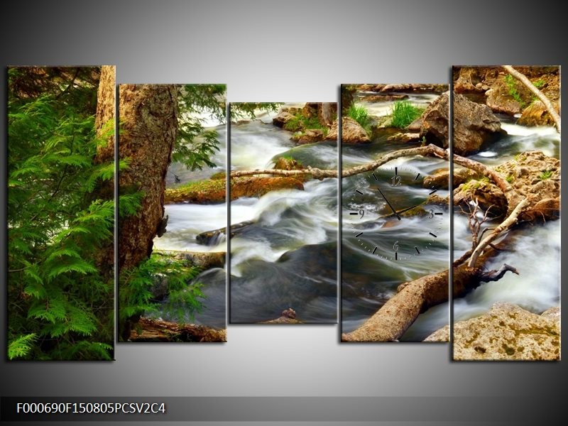 Klok schilderij Natuur | Grijs, Bruin, Groen | 150x80cm 5Luik