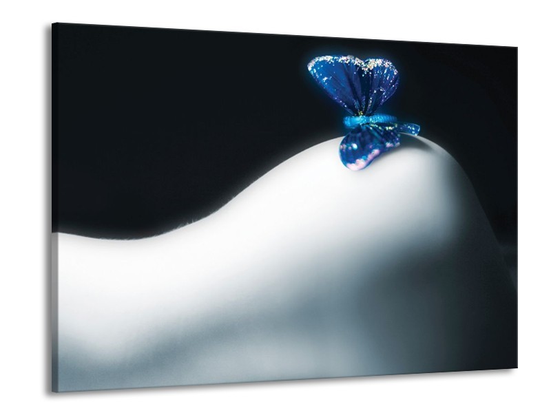Canvas schilderij Vlinder | Blauw, Wit, Zwart | 100x70cm 1Luik