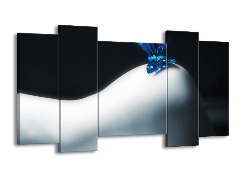 Canvas schilderij Vlinder | Blauw, Wit, Zwart | 120x65 5Luik