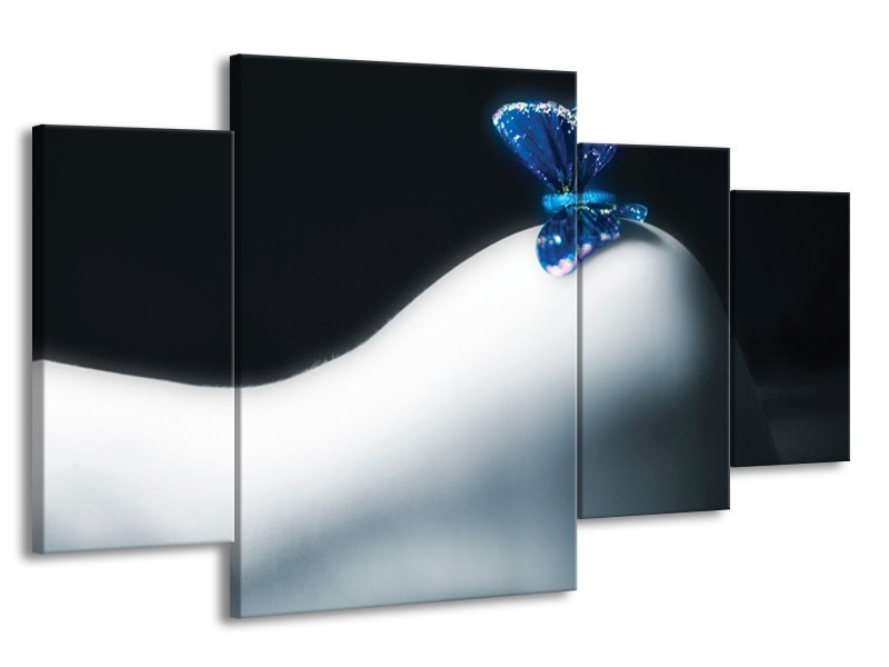 Glas schilderij Vlinder | Blauw, Wit, Zwart | 160x90cm 4Luik