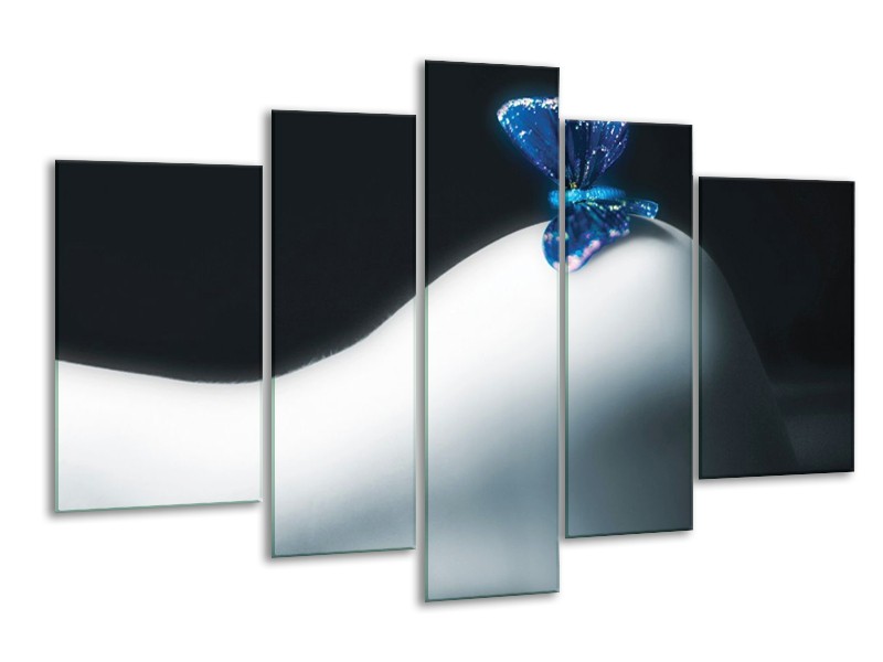 Glas schilderij Vlinder | Blauw, Wit, Zwart | 170x100cm 5Luik