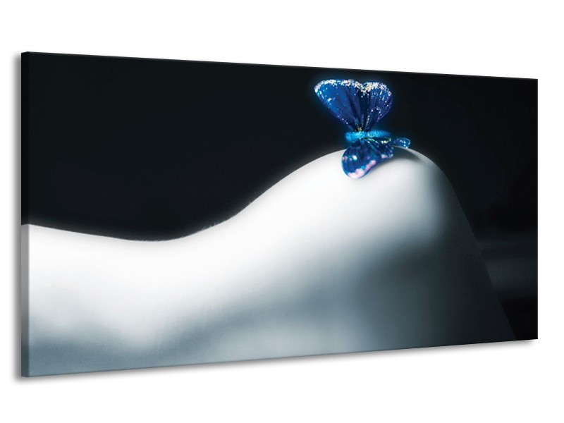 Canvas schilderij Vlinder | Blauw, Wit, Zwart | 170x90cm 1Luik