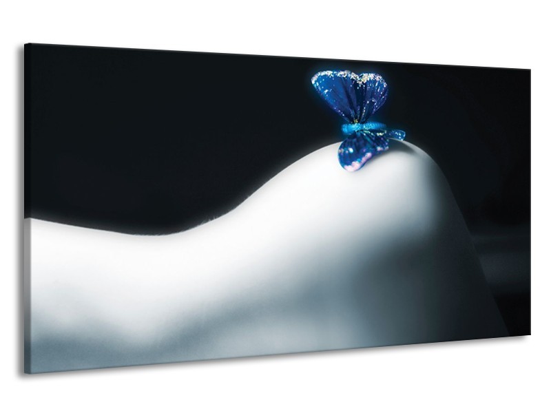 Canvas schilderij Vlinder | Blauw, Wit, Zwart | 190x100cm 1Luik