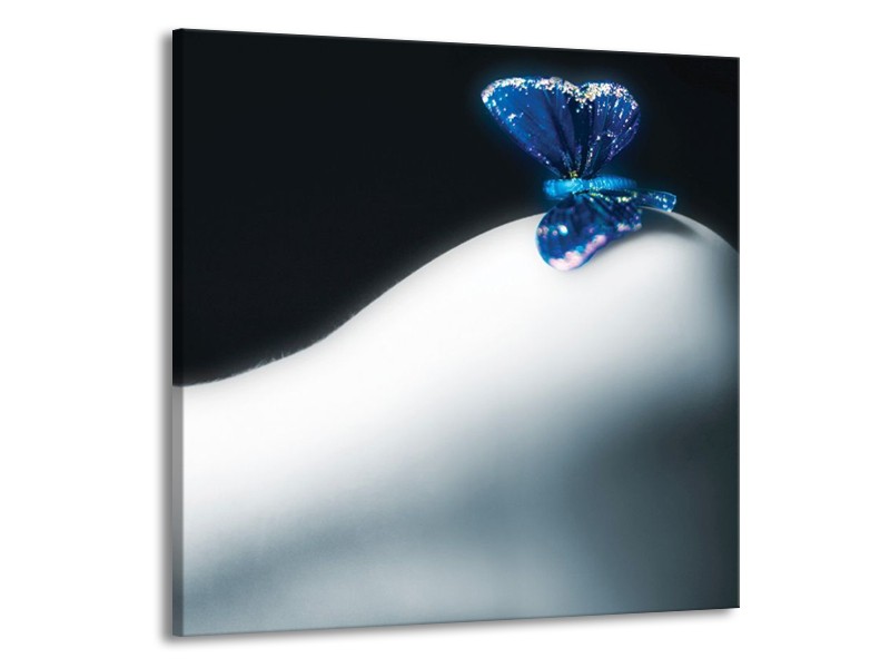 Canvas schilderij Vlinder | Blauw, Wit, Zwart | 70x70cm 1Luik