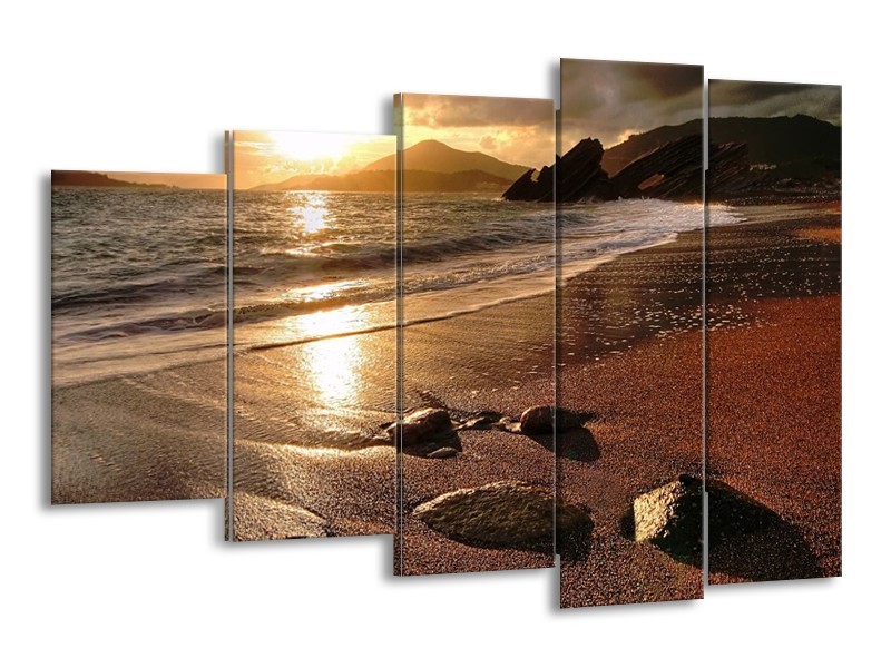 Glas schilderij Zonsondergang | Bruin, Geel, Wit | 150x100cm 5Luik