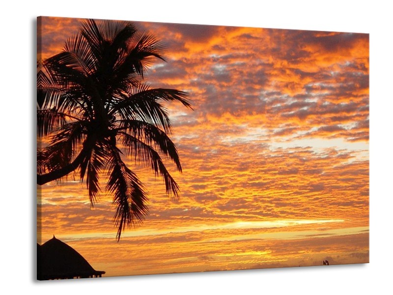 Canvas schilderij Zonsondergang | Geel, Zwart, Oranje | 100x70cm 1Luik