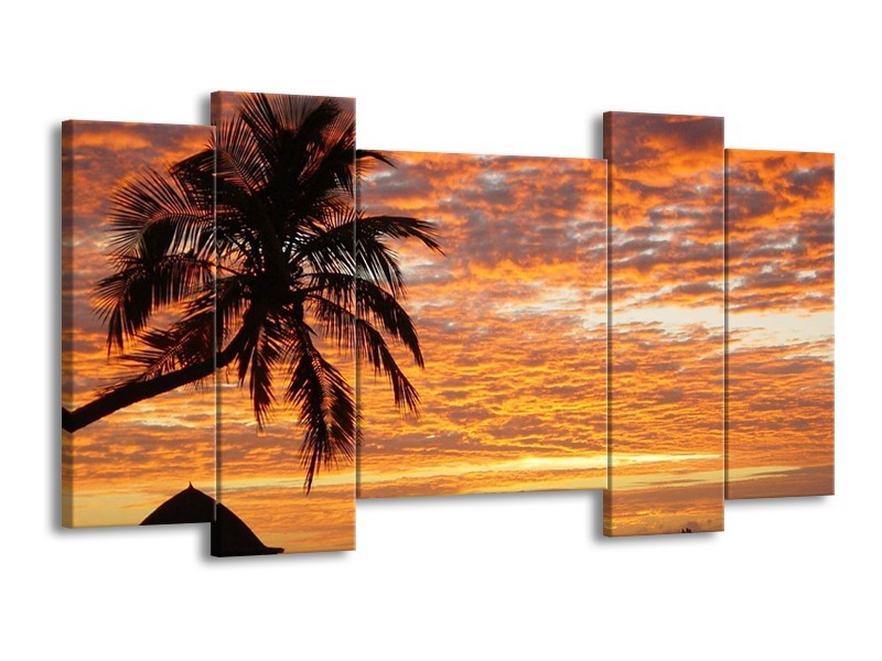 Canvas schilderij Zonsondergang | Geel, Zwart, Oranje | 120x65 5Luik