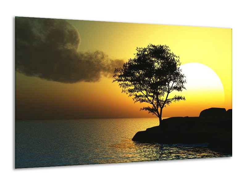 Canvas schilderij Zonsondergang | Zwart, Geel, Grijs | 120x70cm 1Luik