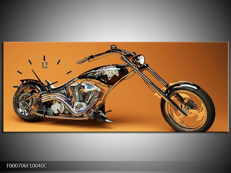 Klok schilderij Motor | Oranje, Bruin, Zwart | 100x40cm 1Luik
