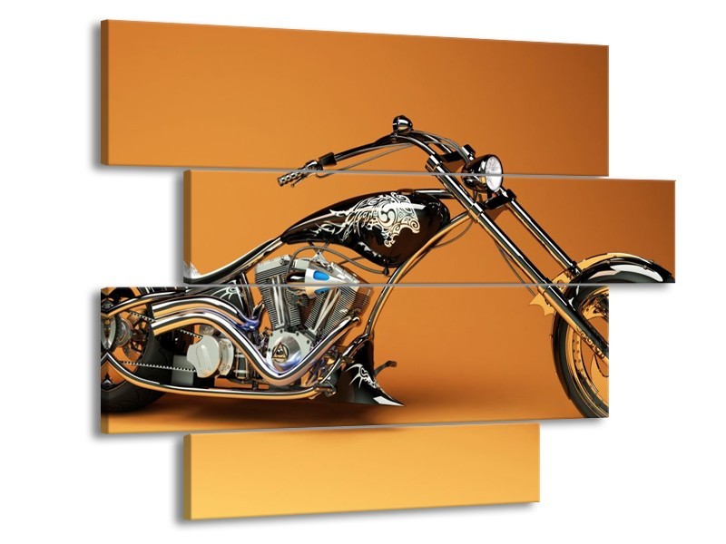 Glas schilderij Motor | Oranje, Bruin, Zwart | 115x85cm 4Luik