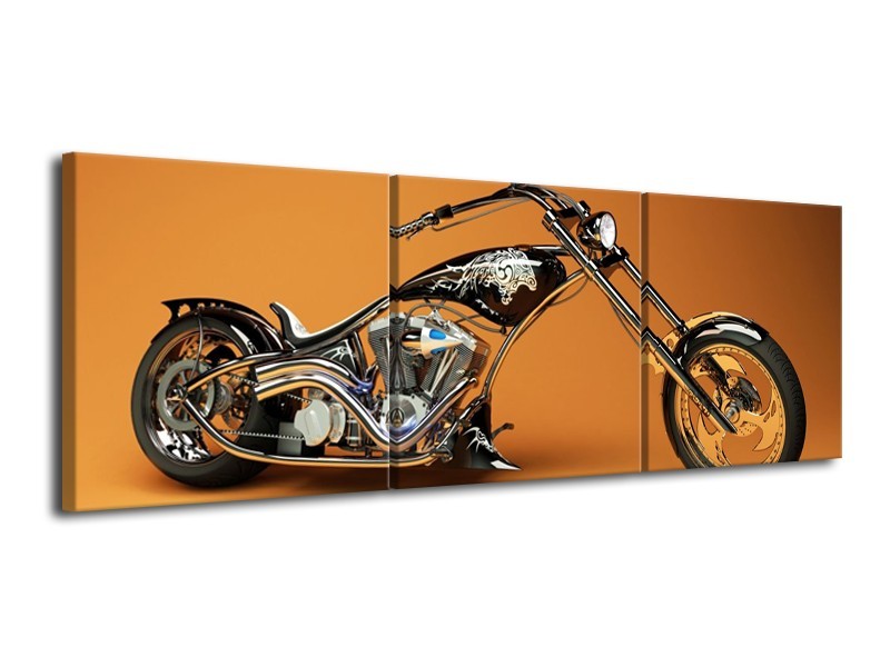 Glas schilderij Motor | Oranje, Bruin, Zwart | 120x40cm 3Luik