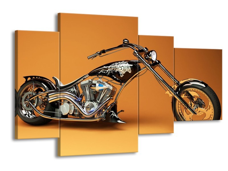 Glas schilderij Motor | Oranje, Bruin, Zwart | 120x75cm 4Luik