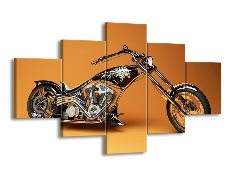 Glas schilderij Motor | Oranje, Bruin, Zwart | 125x70cm 5Luik