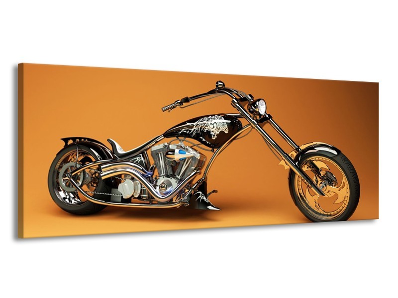 Glas schilderij Motor | Oranje, Bruin, Zwart | 145x58cm 1Luik