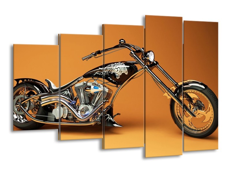 Glas schilderij Motor | Oranje, Bruin, Zwart | 150x100cm 5Luik