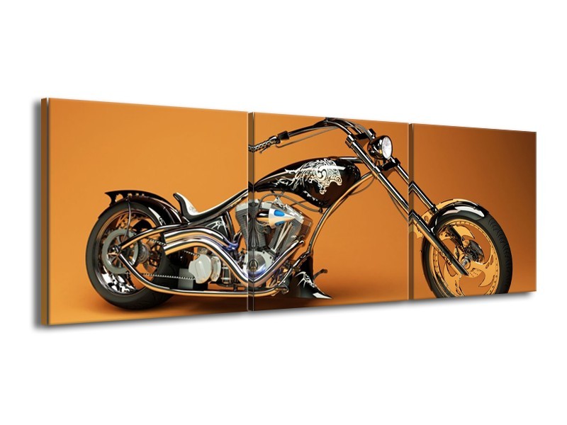 Glas schilderij Motor | Oranje, Bruin, Zwart | 150x50cm 3Luik