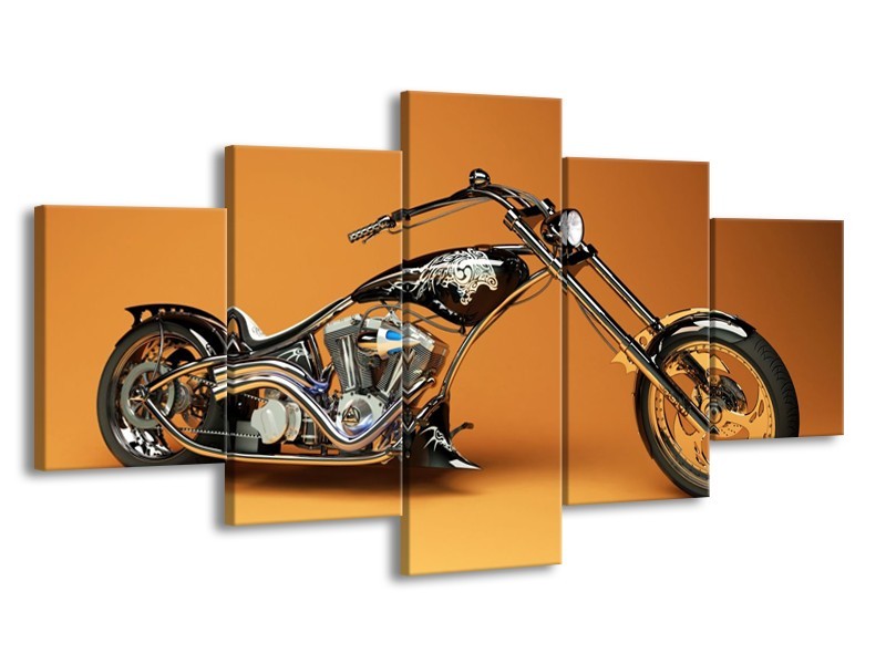 Glas schilderij Motor | Oranje, Bruin, Zwart | 150x80cm 5Luik