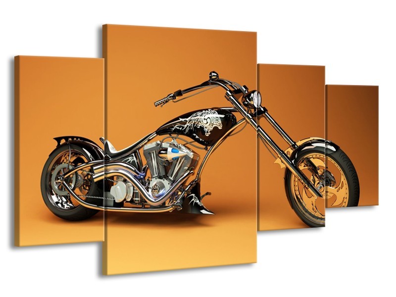 Canvas schilderij Motor | Oranje, Bruin, Zwart | 160x90cm 4Luik