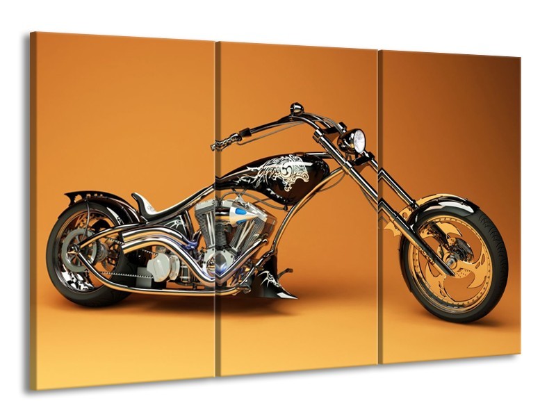 Glas schilderij Motor | Oranje, Bruin, Zwart | 165x100cm 3Luik