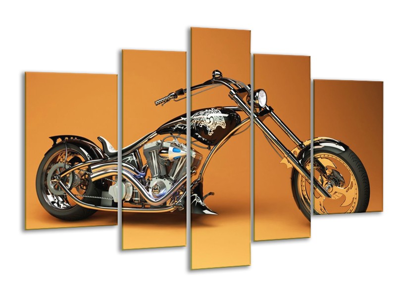Glas schilderij Motor | Oranje, Bruin, Zwart | 170x100cm 5Luik