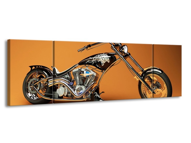 Glas schilderij Motor | Oranje, Bruin, Zwart | 170x50cm 3Luik