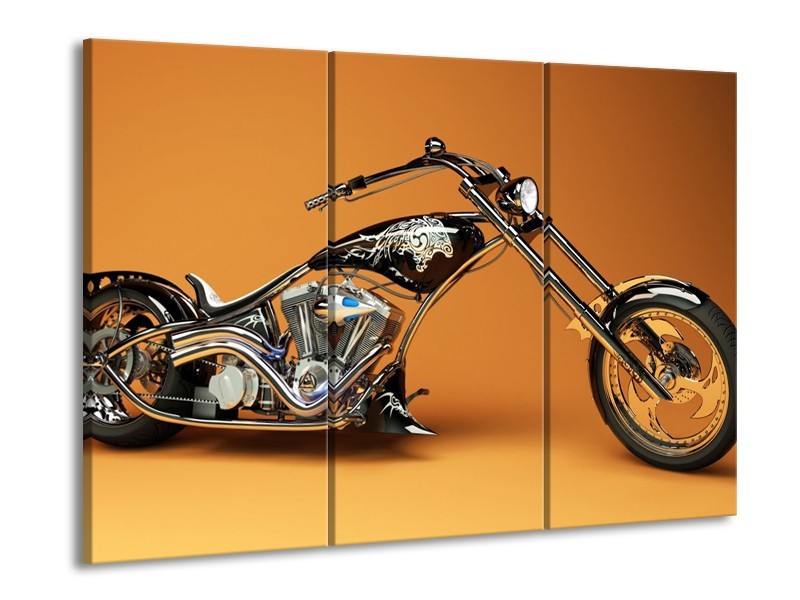 Glas schilderij Motor | Oranje, Bruin, Zwart | 90x60cm 3Luik