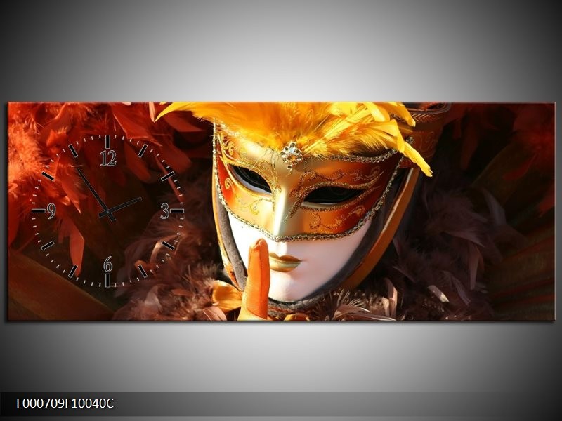 Klok schilderij Masker | Geel, Oranje, Wit | 100x40cm 1Luik