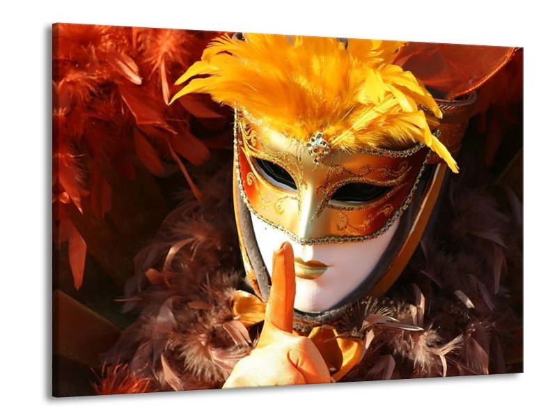 Canvas schilderij Masker | Geel, Oranje, Wit | 100x70cm 1Luik