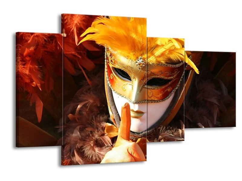 Canvas schilderij Masker | Geel, Oranje, Wit | 120x75cm 4Luik