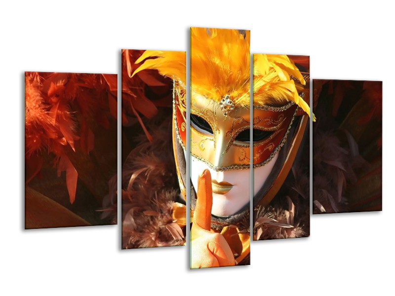 Canvas schilderij Masker | Geel, Oranje, Wit | 170x100cm 5Luik